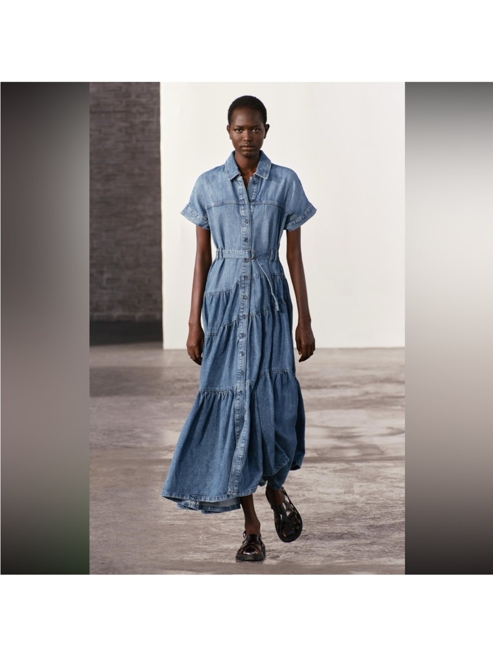 Denim Tiered Maxi Dress button front heavy denim XL missing belt